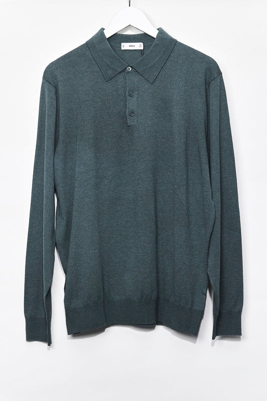 Mens Mango Green Knitted Polo Jumper size Large