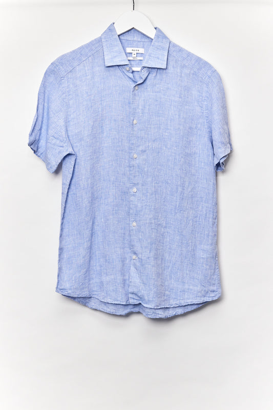 Mens Reiss Blue Linen Short Sleeve Shirt Size Medium