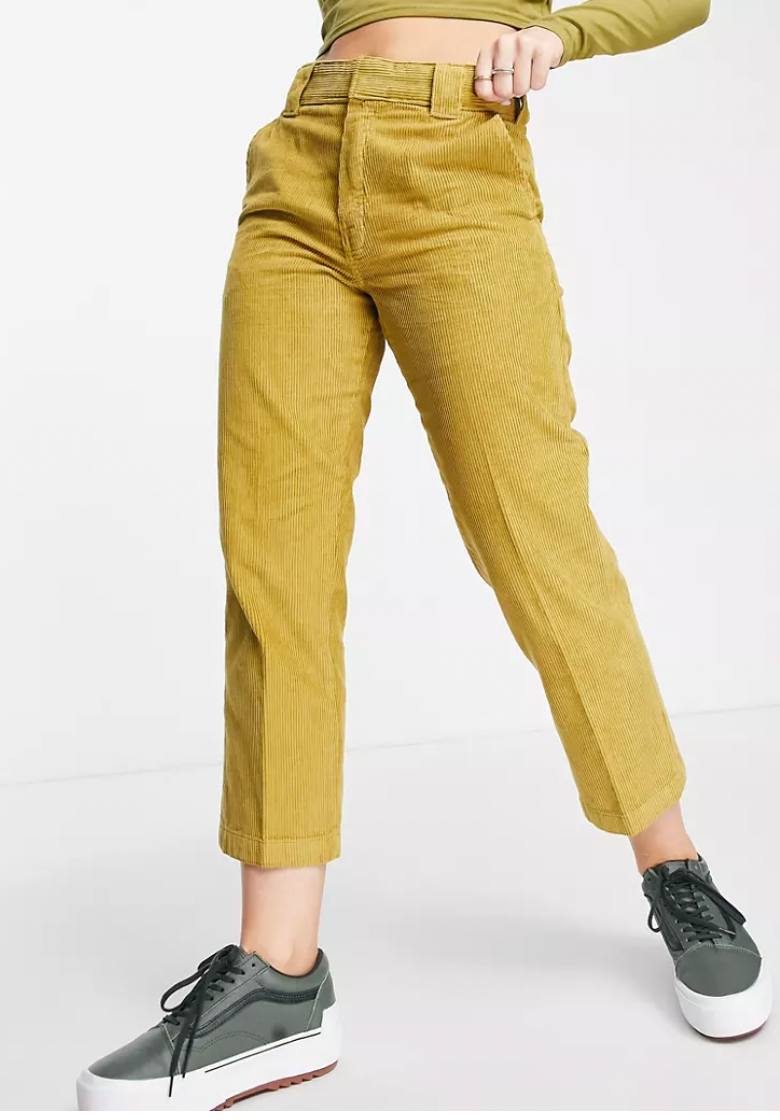 Womens Dickies cropped cord yellow trousers waist 26"