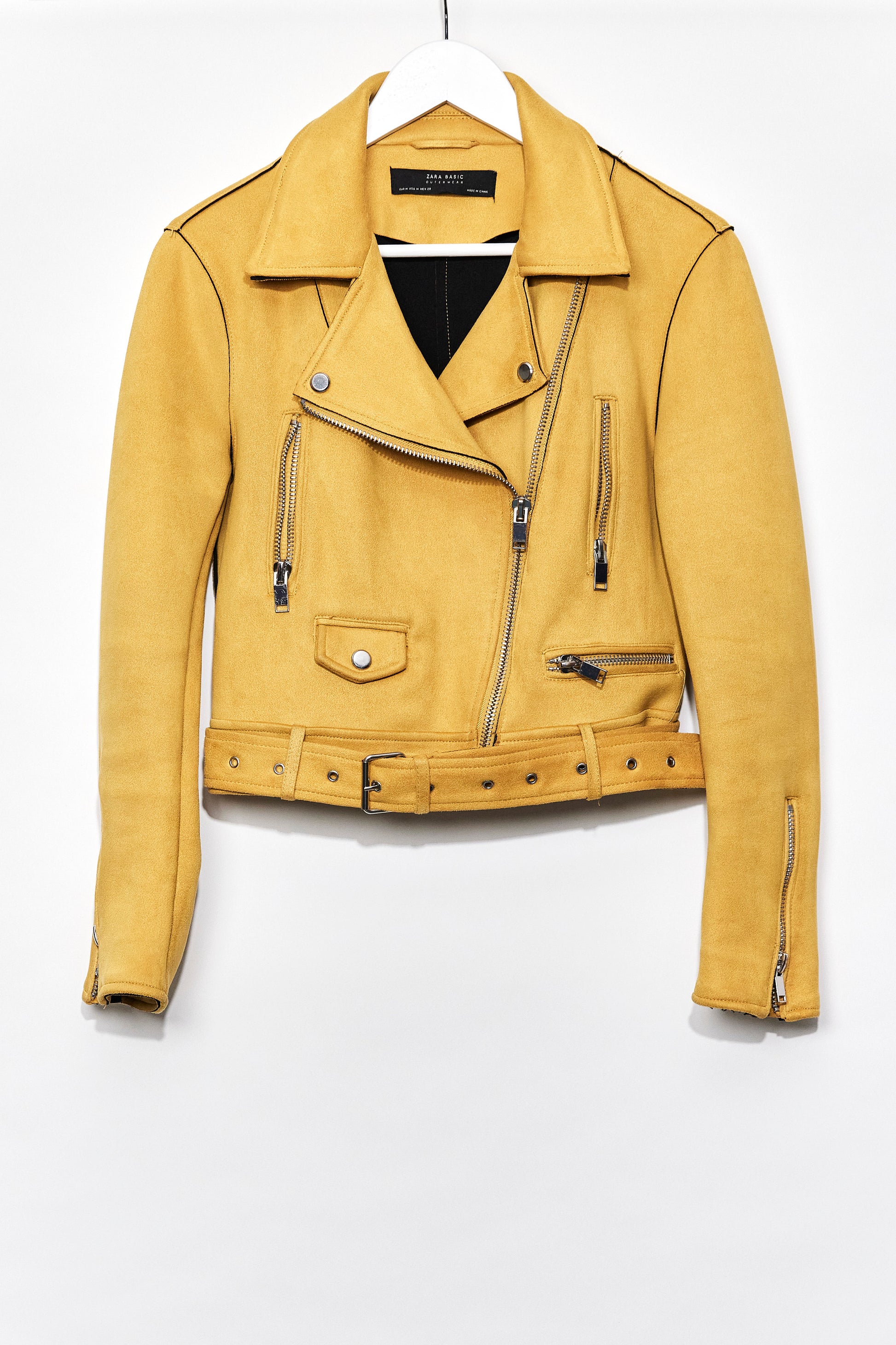 Zara Mustard Faux Suede Biker Jacket Womens Zara Yellow Biker