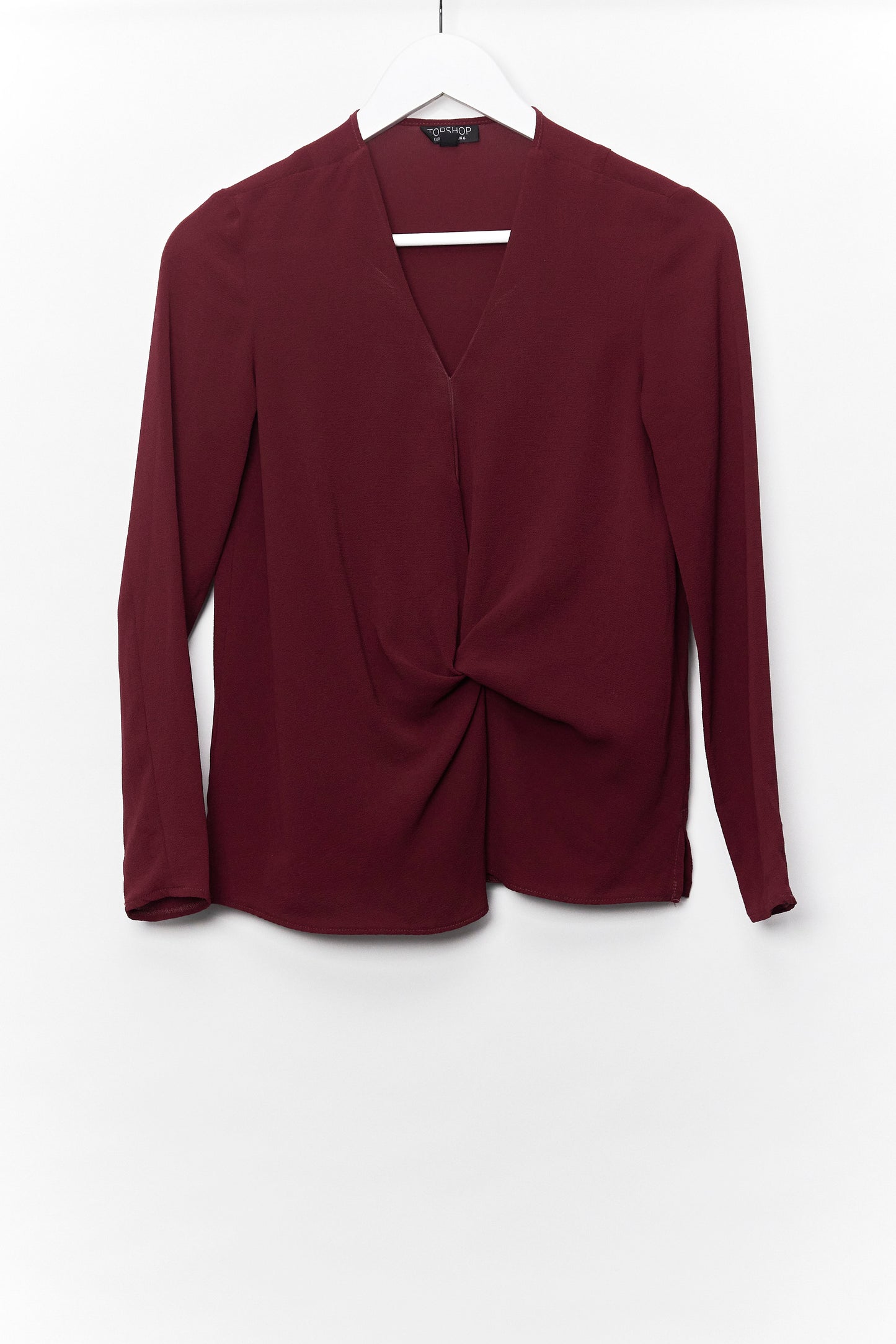 Womens Topshop Burgundy Twist Front Blouse Size 6