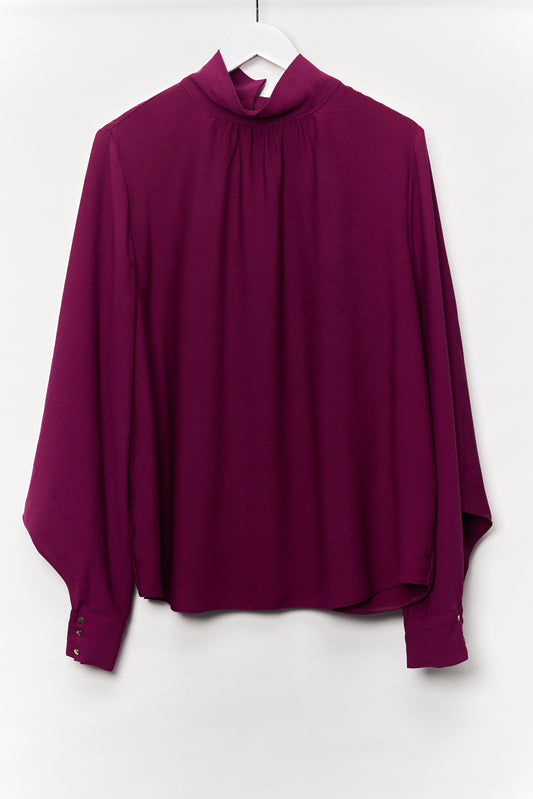 Womens Purple High Collar Blouse Size XXL