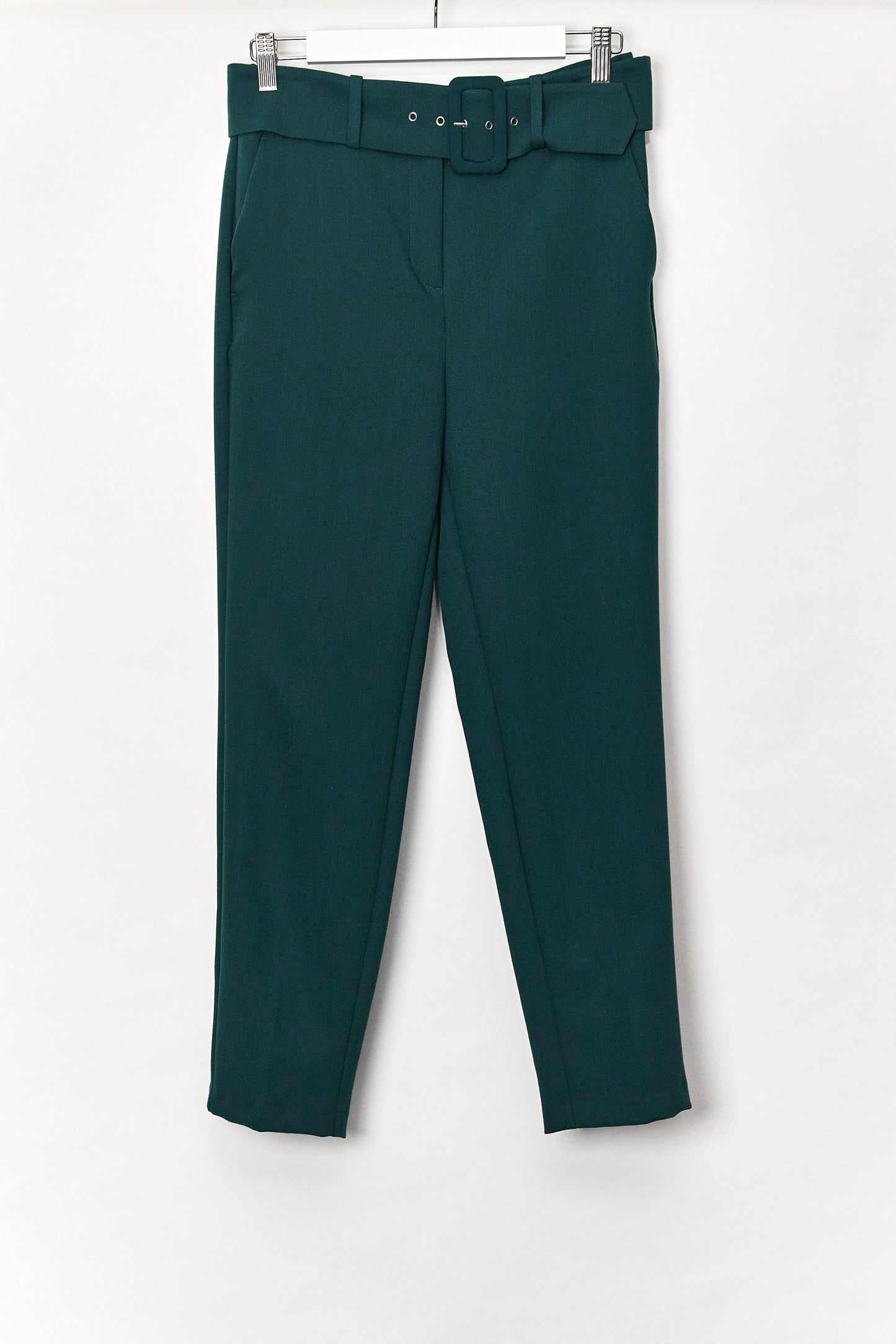 Womens Green Belted Tailored Trousers Size Extra Small