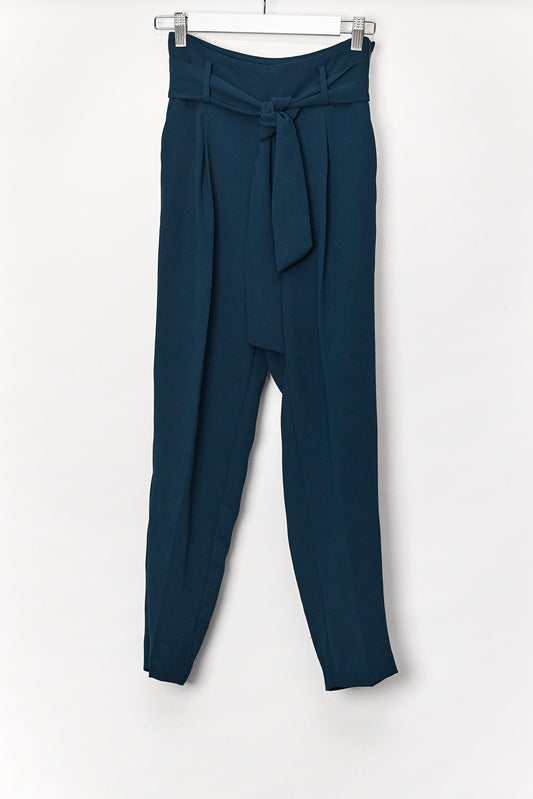 Womens Dark Teal Belted Trousers Size Extra Small