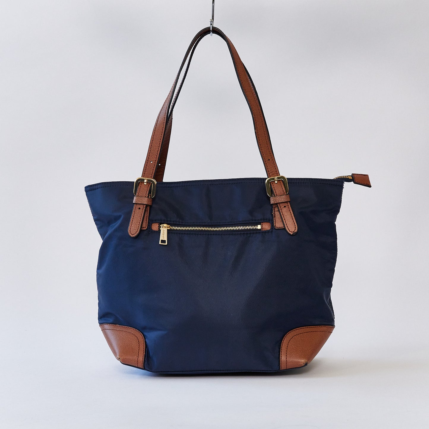 Navy Tote bag with brown handle