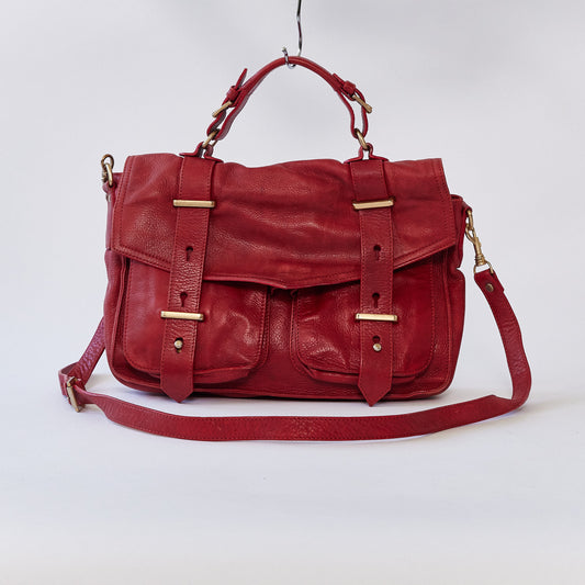 Small red leather satchel