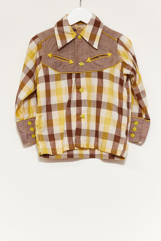 Kids Vintage Brown Check Cowboy Shirt age 2