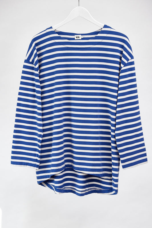 Womens Kin blue oversized Breton stripe top size small