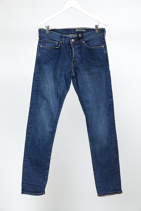 Mens H&M Dark Blue Slim Low Waist Jeans: W32 L34