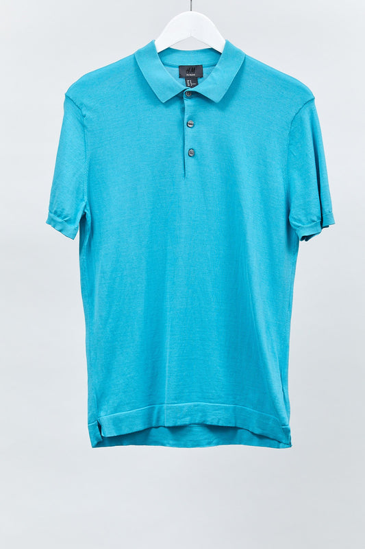 Mens Turquoise Knitted Polo Shirt: Size Medium