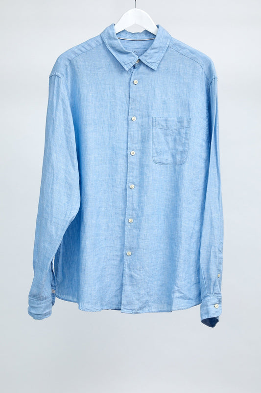 Mens Light Blue M&S Linen Shirt: Size Large