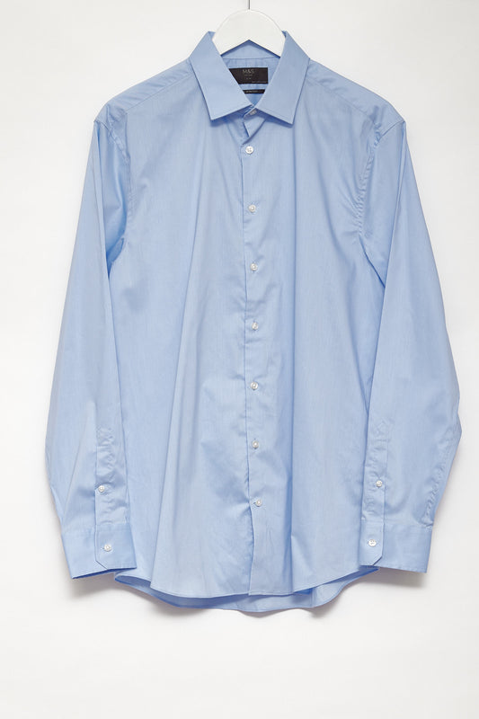 Mens M&S Blue formal shirt size 16 collar large