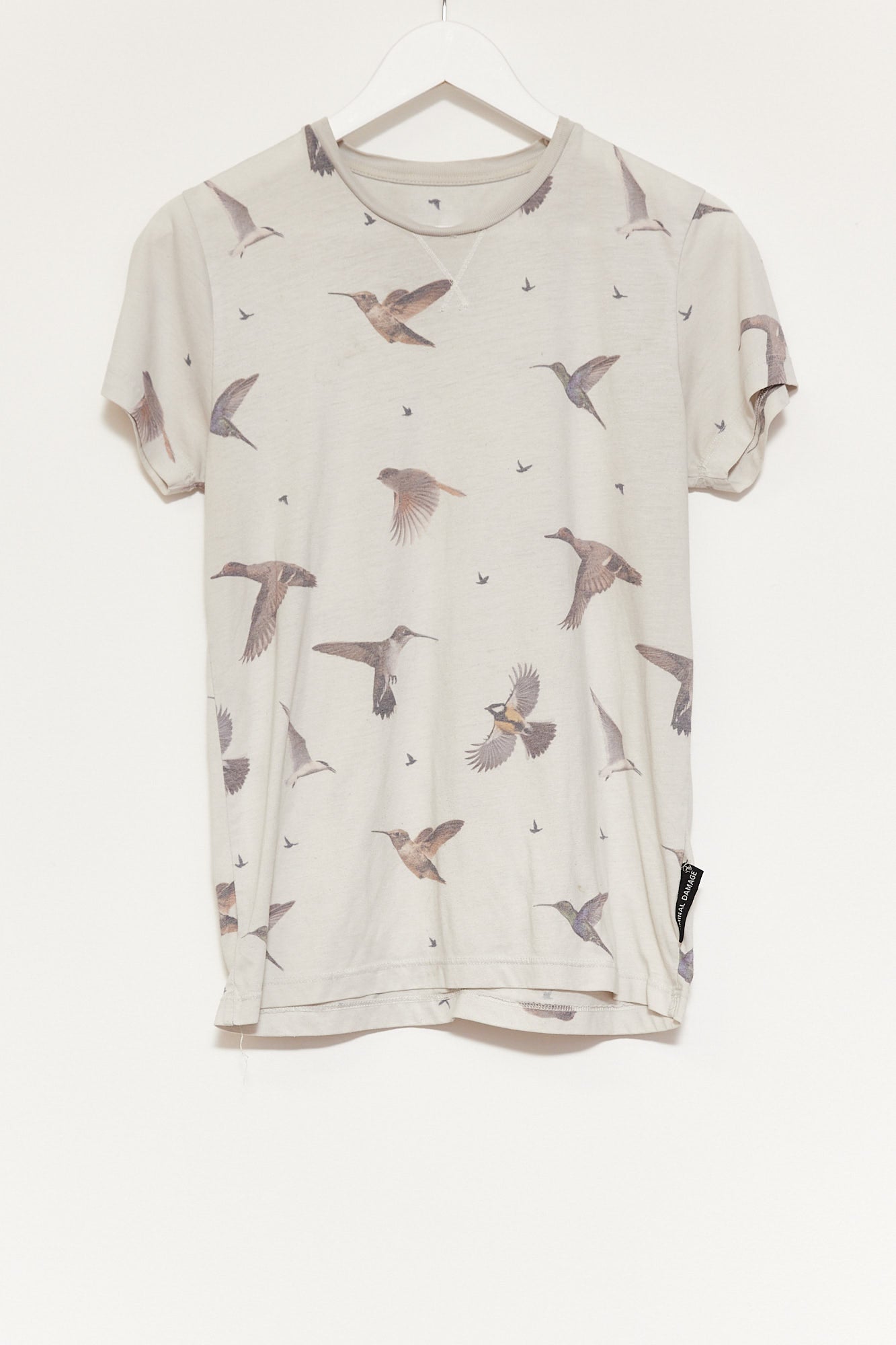 Mens Criminal Damage White Bird Print T-shirt Size Medium