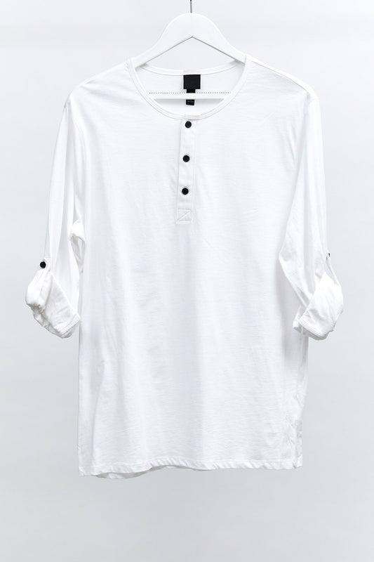 Mens White long Sleeve button up T-shirt: Size Large