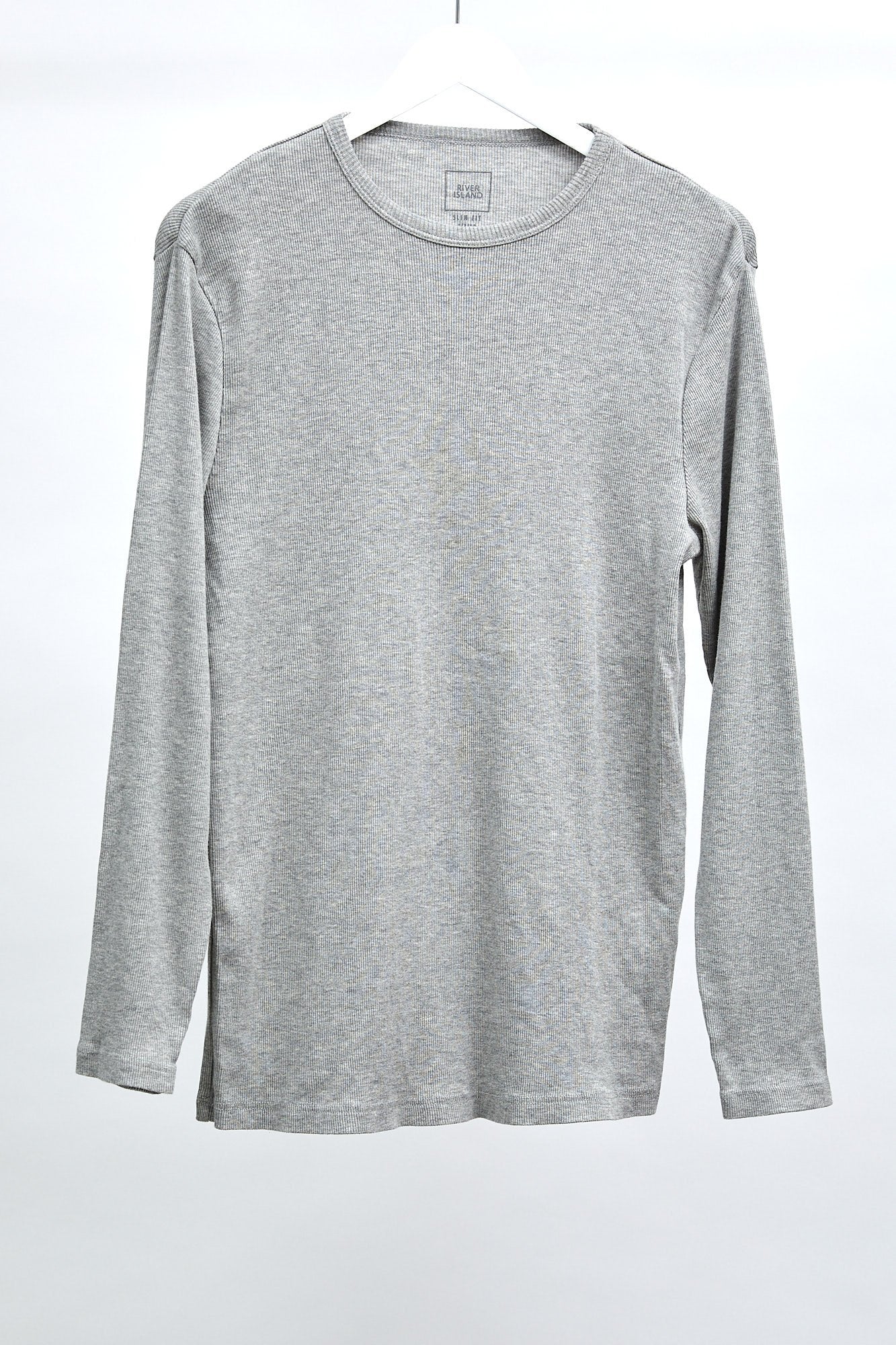 Mens River Island Grey Long Sleeved T-Shirt: Size Medium
