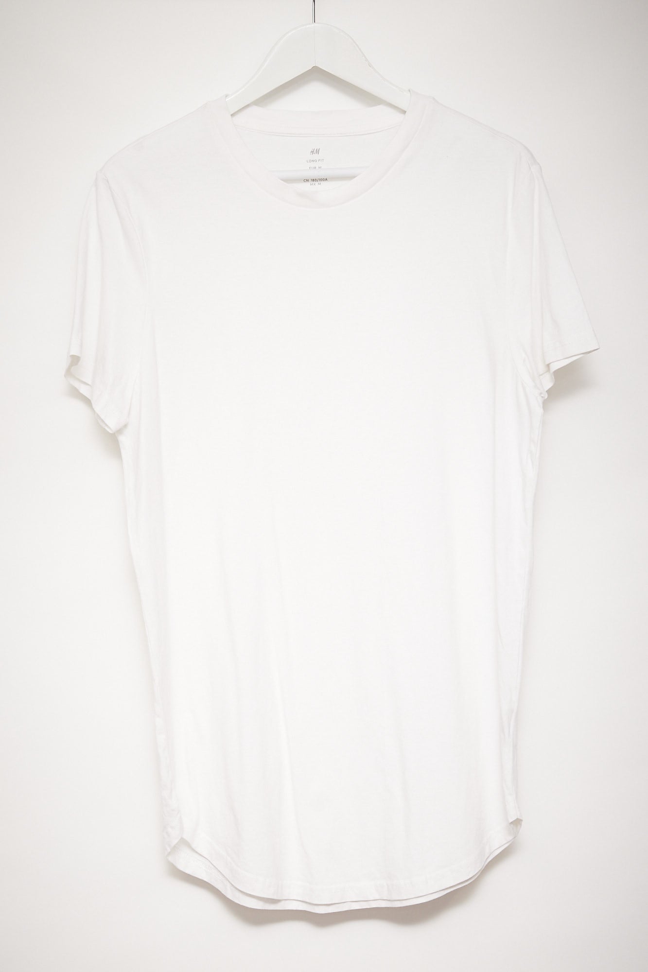 Mens H&M White Long Fit T-shirt size Medium