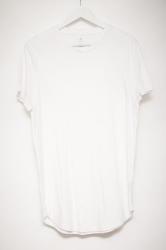 Mens H&M White Long Fit T-shirt size Medium