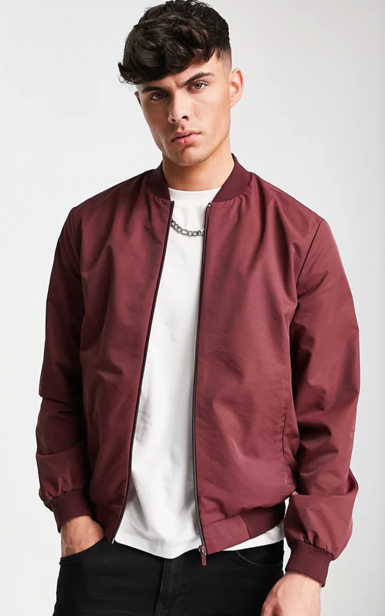 Asos burgundy 2025 bomber jacket