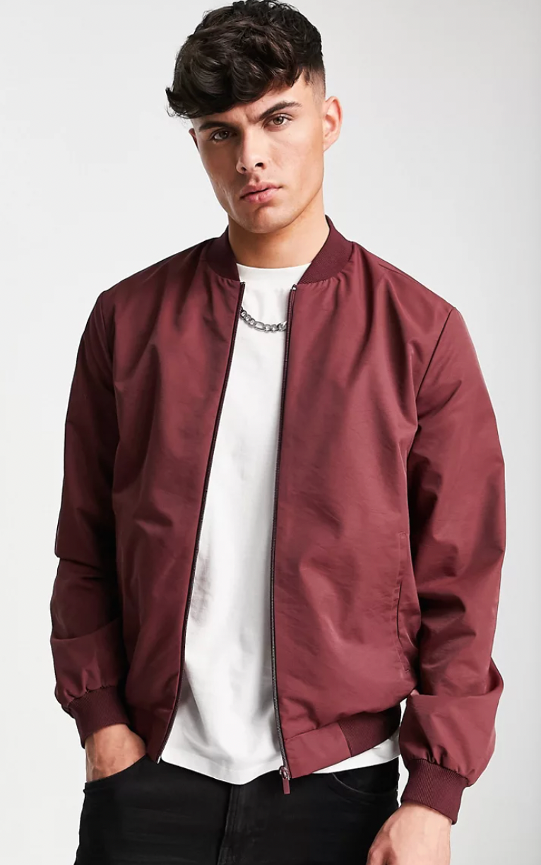 Mens ASOS Burgundy Bomber Jacket size Medium 40" Chest