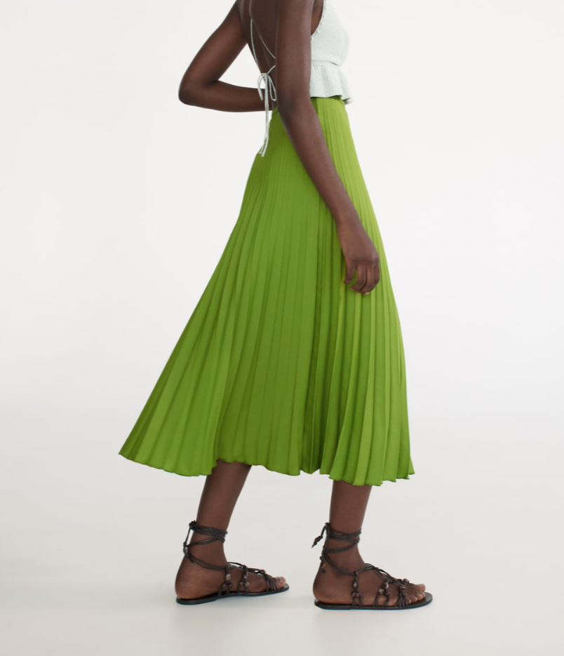 Womens Zara green pleated midi skirt size Extra Small