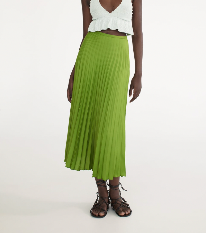 Womens Zara green pleated midi skirt size Extra Small