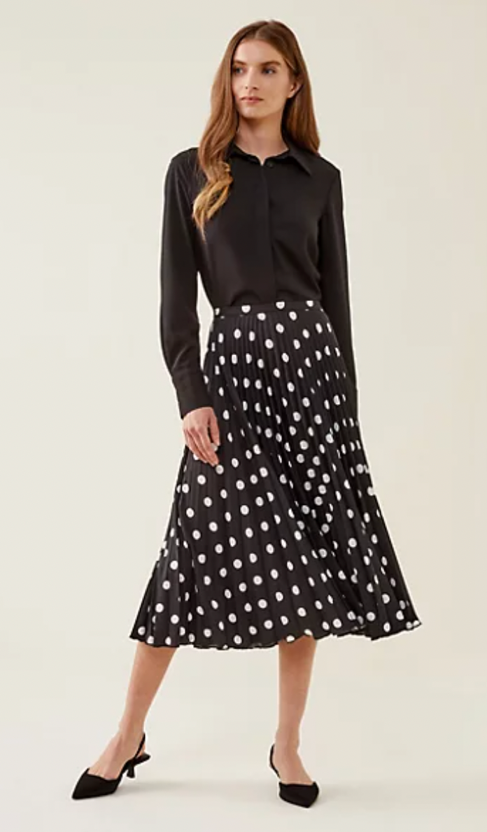 Womens Finery polka dot navy pleated skirt size 10