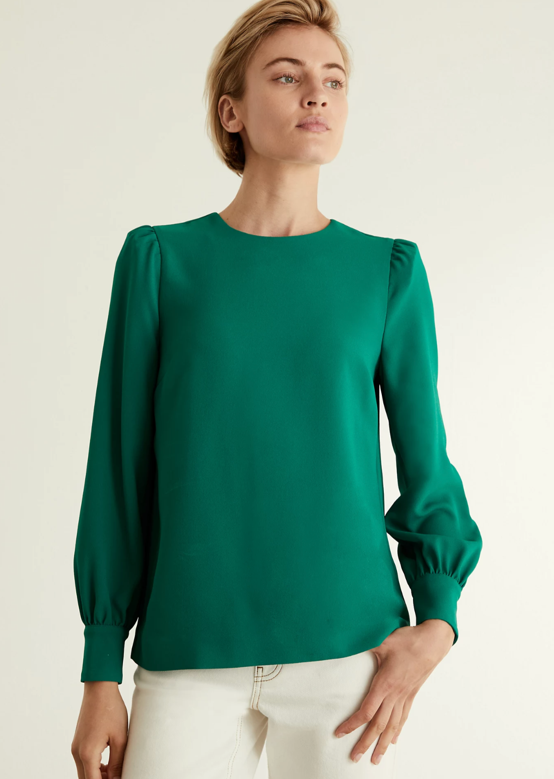 Womens Jaeger Crepe long sleeve green blouse size 18