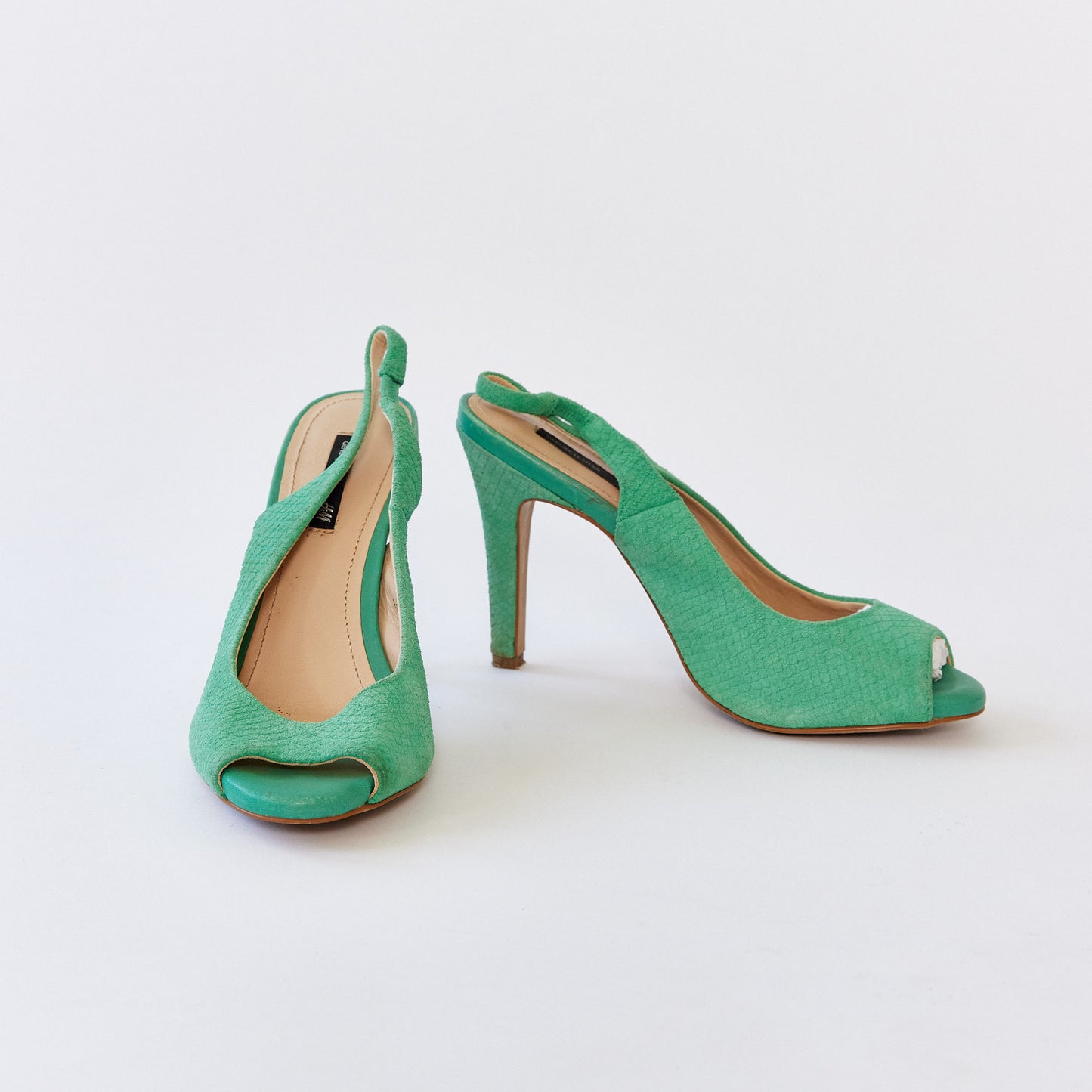 Green heeled slingback shoe size 6