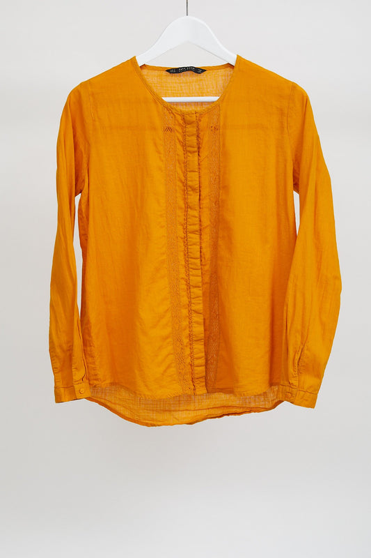 Womens Zara Yellow Orange Blouse: Size Small