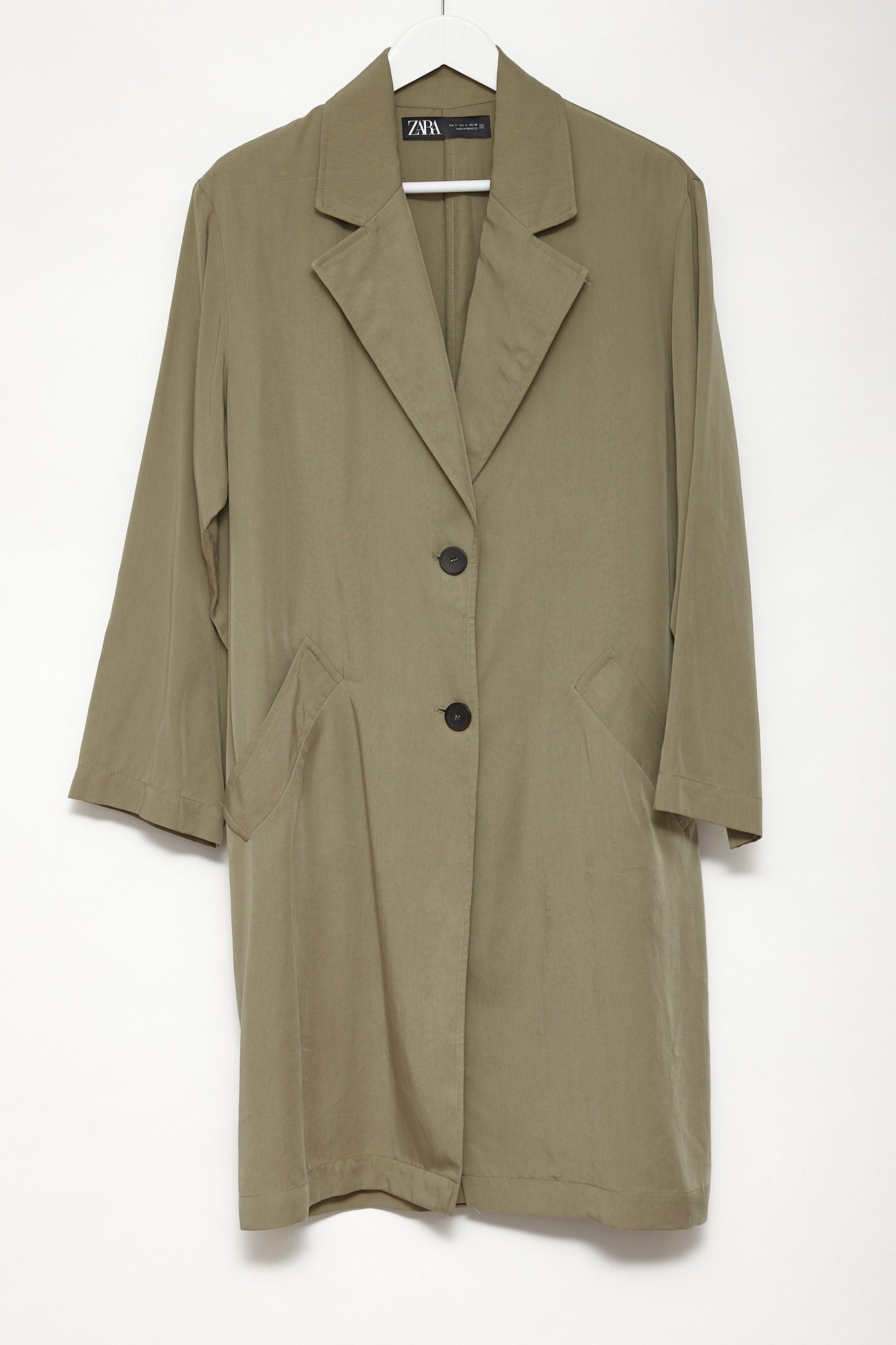 Womens Zara Khaki long duster coat size small