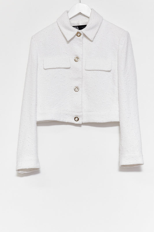 Womens Zara White Boucle Cropped Jacket size Small