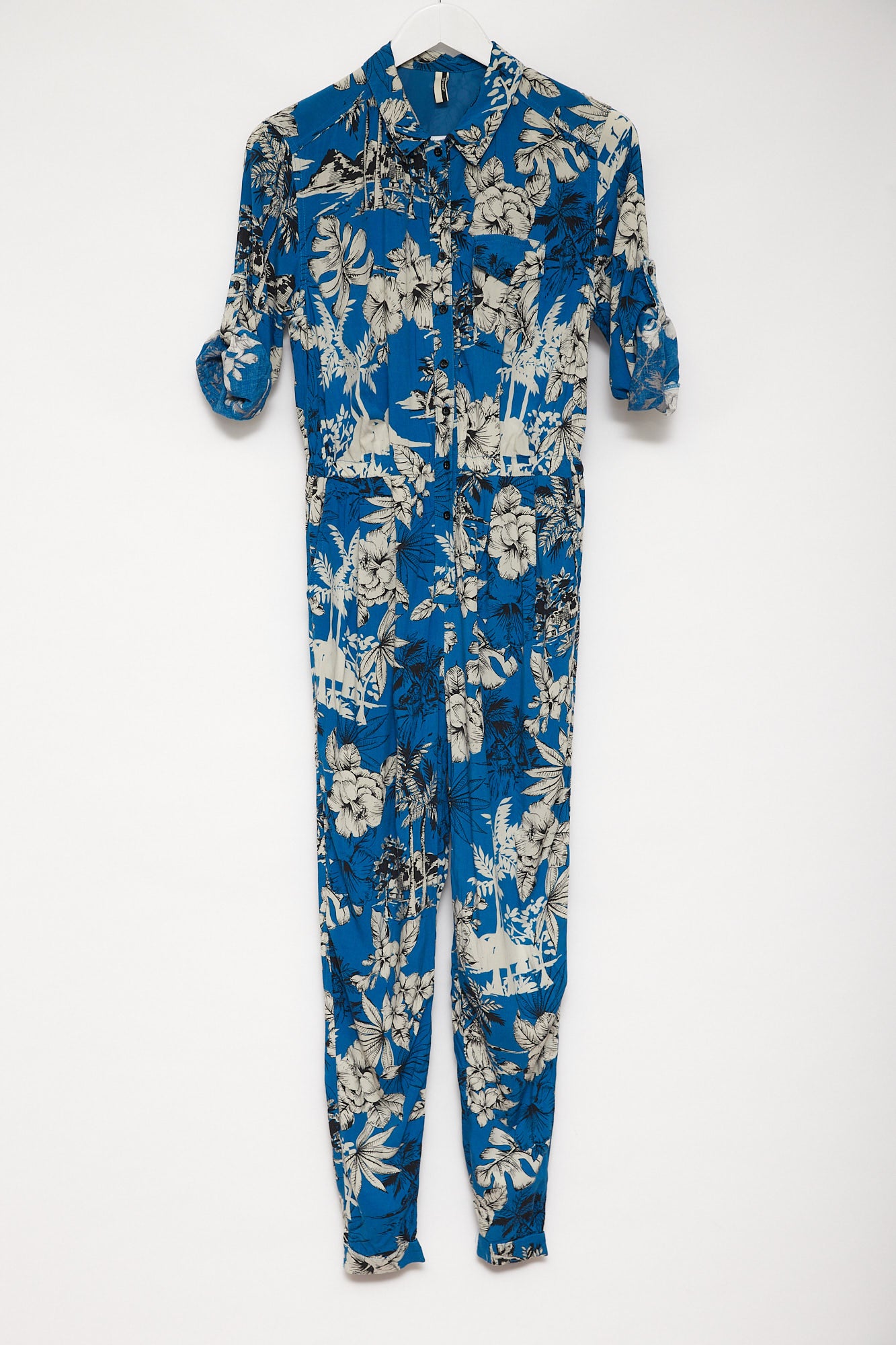 Womens Topshop blue tropical print jumpsuit size small