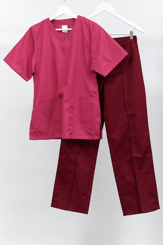 Womens Pink/Red Medical Scrubs set: Size 8 or XSmall