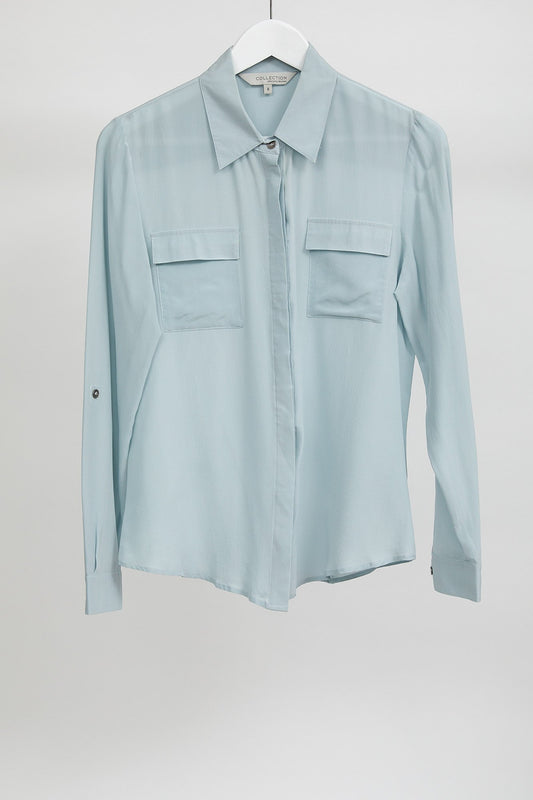 Womens John Lewis Blue Silk Shirt: Size 8 or Small