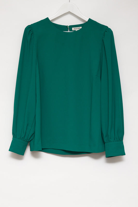Womens Jaeger Crepe long sleeve green blouse size 18