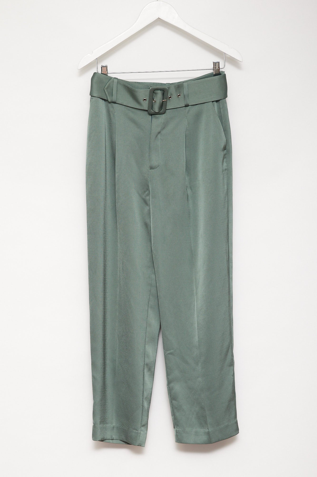 Womens Green satin trouser with belt size small