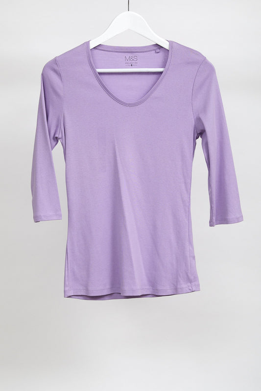 Womens Lilac 3/4 Sleeve Top: Size Medium