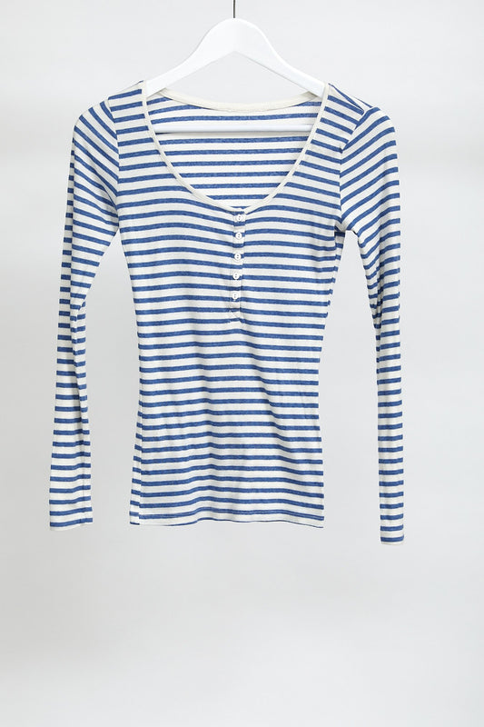 Womens Blue And White Stripe Long Sleeve Top: Size Small