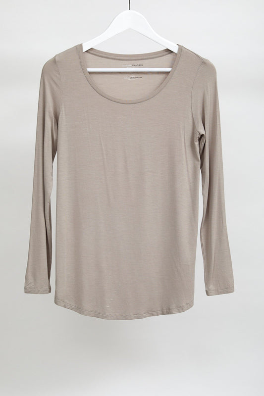 Womens Grey Brown Long Sleeve T-Shirt: Size Small